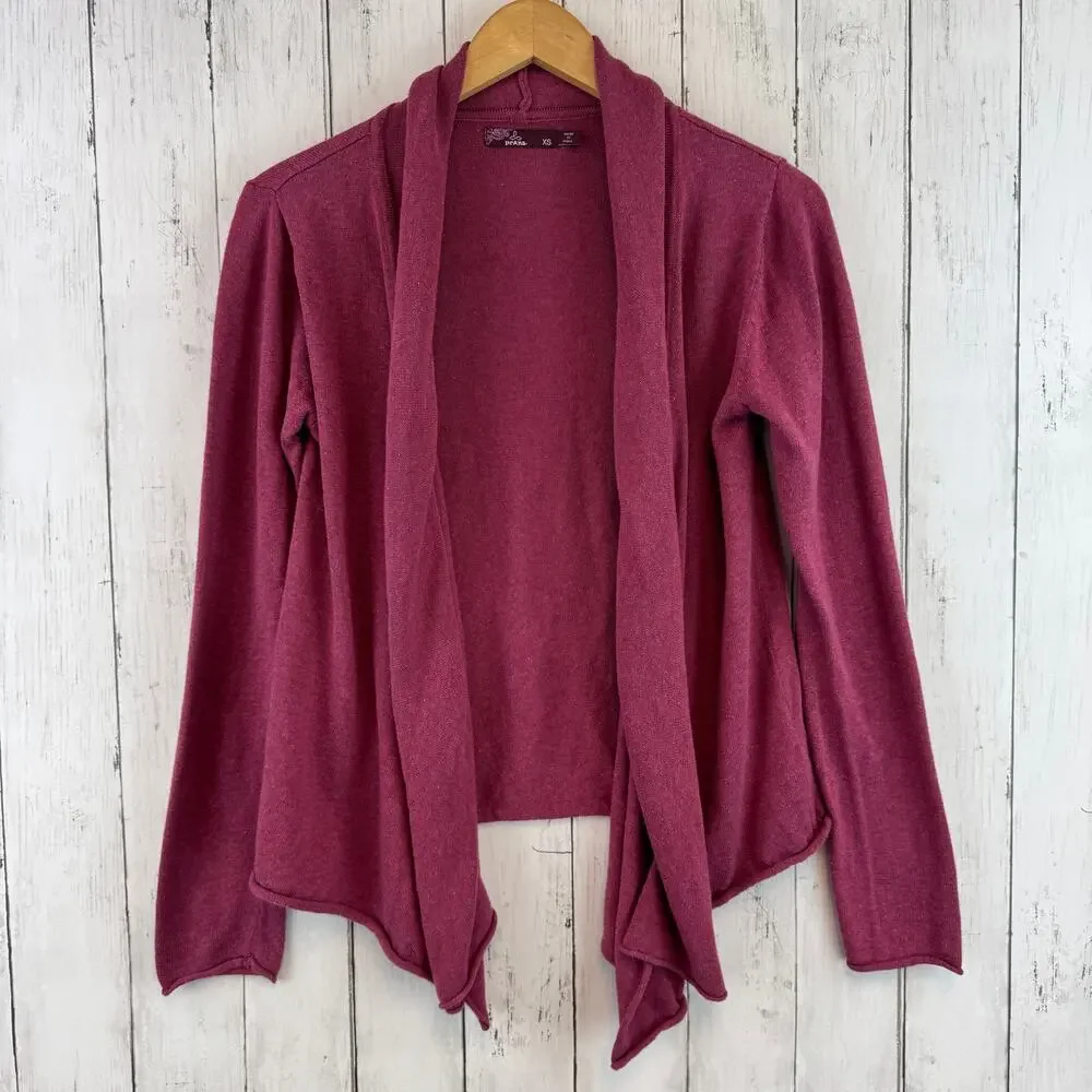 prAna Purple Georgia Wrap Cardigan Organic Cotton Relaxed Fit Open Front Size XS